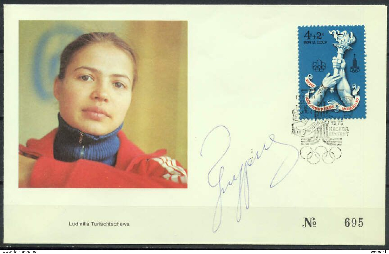USSR Russia 1976 Olympic Games Moscow, Autograph Cover With Original Signature Of Ludmilla Turischtschewa - Zomer 1980: Moskou