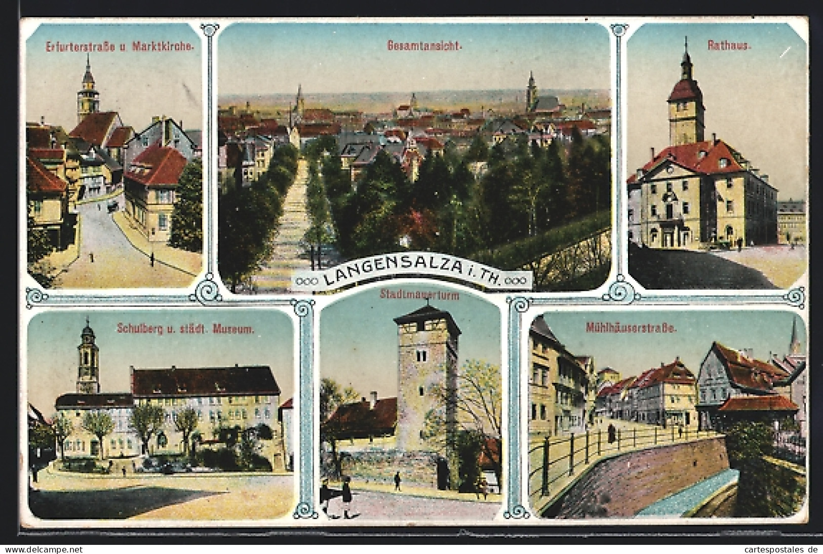 AK Langensalza I. Th., Ortsansicht, Erfurterstrasse, Rathaus, Stadtmauerturm  - Erfurt