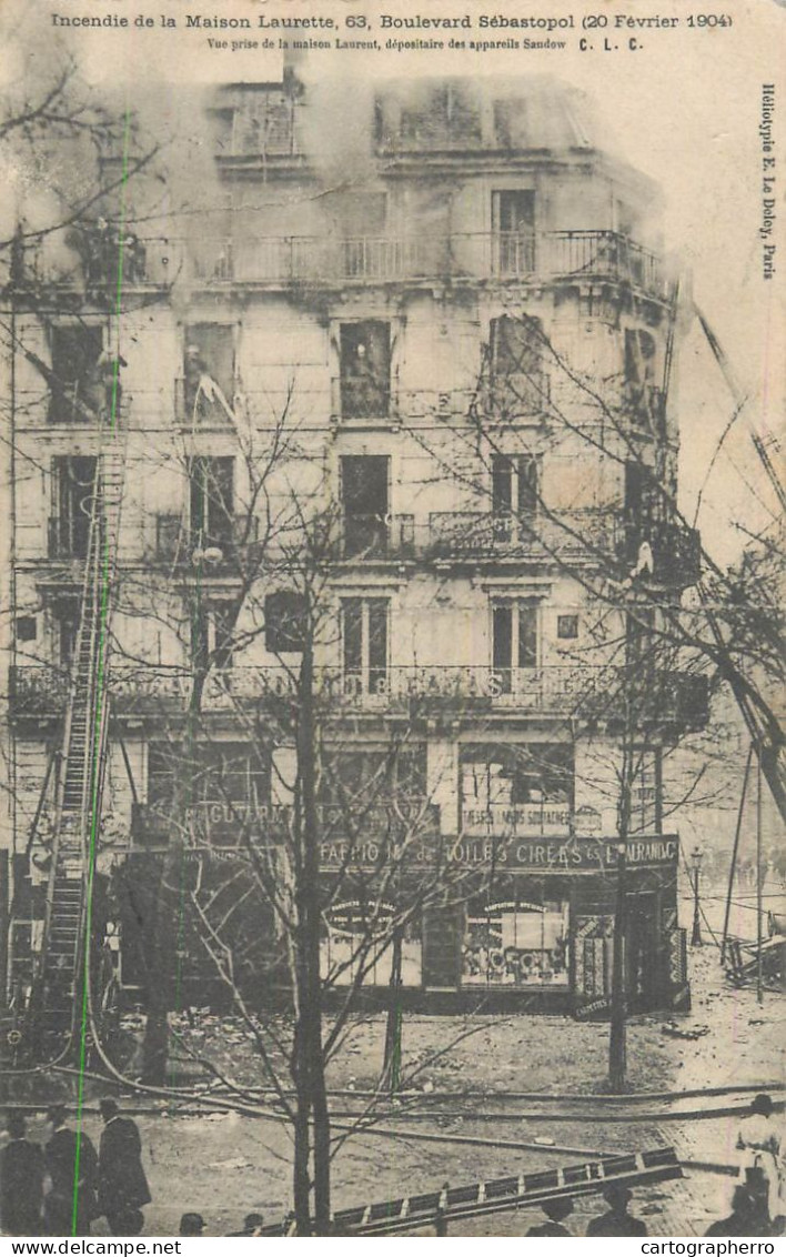Cpa Paris Incendie De La Maison Laurette Boulevard Sebastopol 1904 - Métro Parisien, Gares