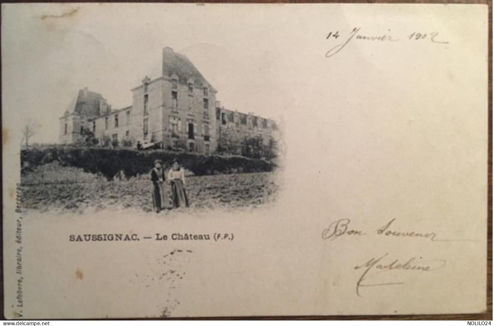 CPA 24 Dordogne, SAUSSIGNAC, Le Château, Animée, éd V.Lefebvre, Dos Simple, écrite En 1902 - Andere & Zonder Classificatie