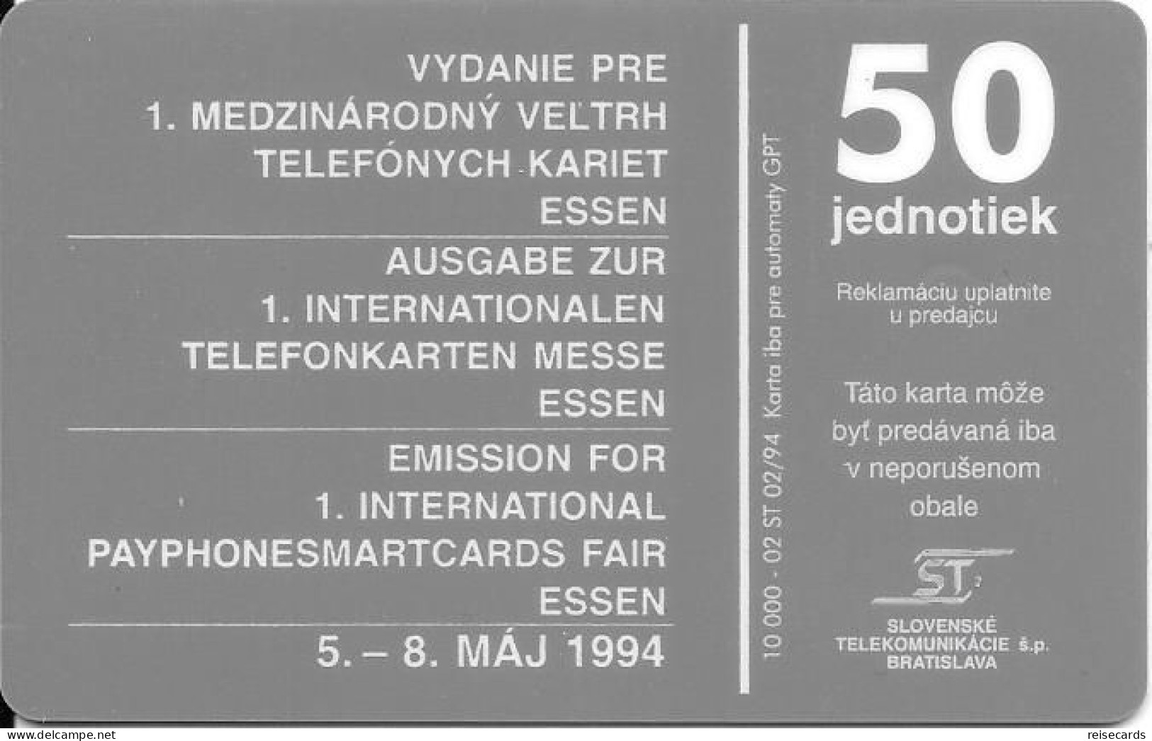 Slovakia: Slovenské Telekomunikácie - 1994 1. International Phonecard Exhibition Essen 1994, Rok Rodiny - Slowakije