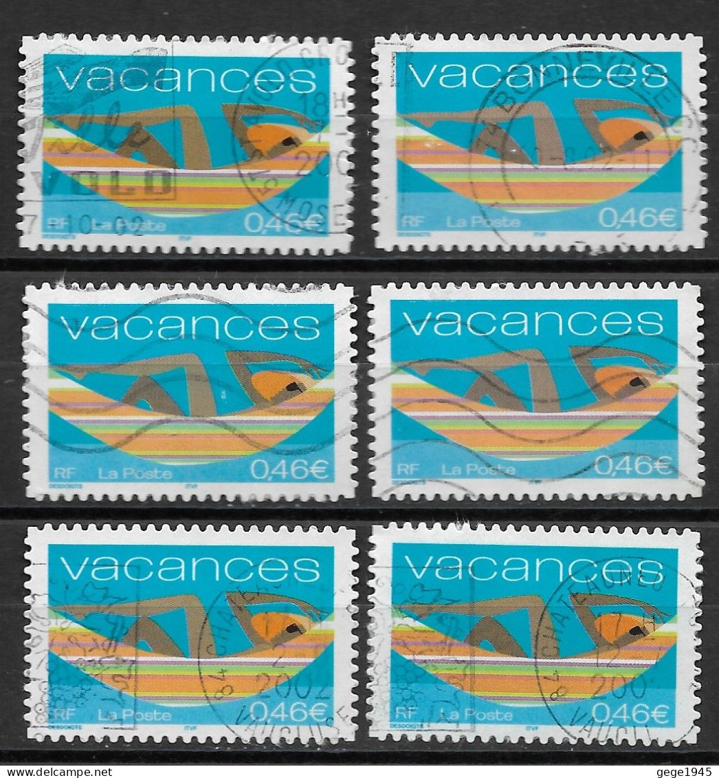 France 2002 Oblitéré N° 3494   " Autoadhésif  N° 33  - Vacances ( 6 Exemplaires )  Avec Nuances Sur Les Jambes - Used Stamps