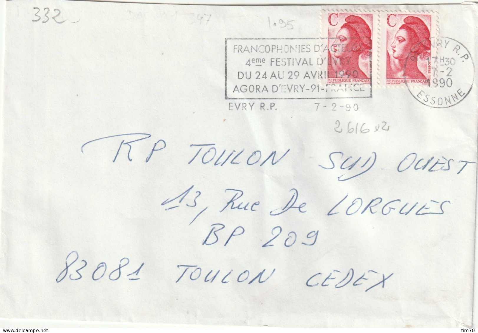 FLAMME  TEMPORAIRE       / N°  2616  X 2  91  EVRY   R.P. - Mechanical Postmarks (Other)