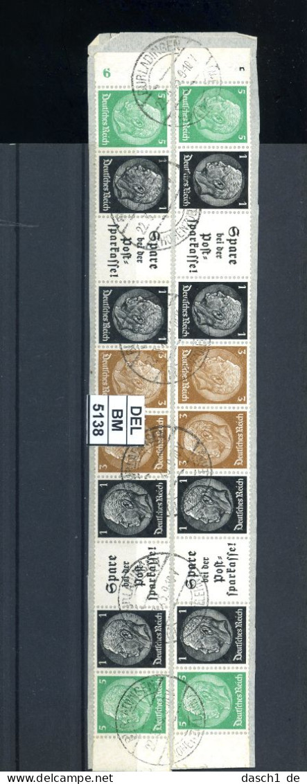 DEL-BM5138, Deutsches Reich,  Zusammendrucke Hindenburg, O, 2 X EG-Str. 3 SR - Se-Tenant