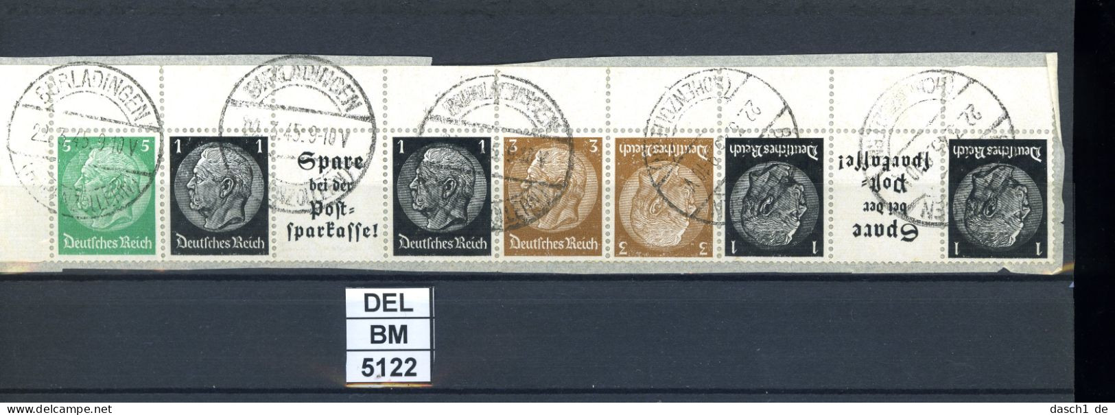 DEL-BM5121, Deutsches Reich,  Zusammendrucke Hindenburg, O, EG-Str. 3, OR - Se-Tenant