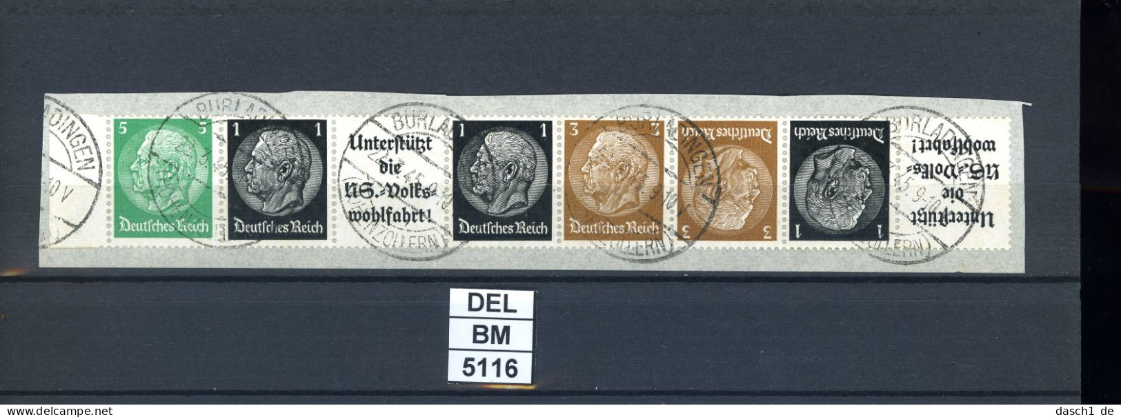 DEL-BM5116, Deutsches Reich,  Zusammendrucke Hindenburg, O, EG-Str. 3, SR - Se-Tenant