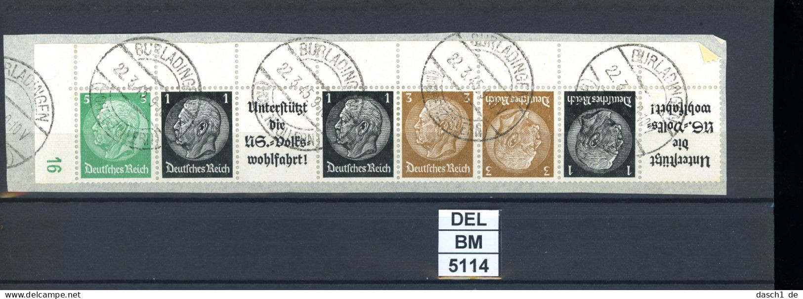 DEL-BM5114, Deutsches Reich,  Zusammendrucke Hindenburg, O, EG-Str. 3, OR - Se-Tenant