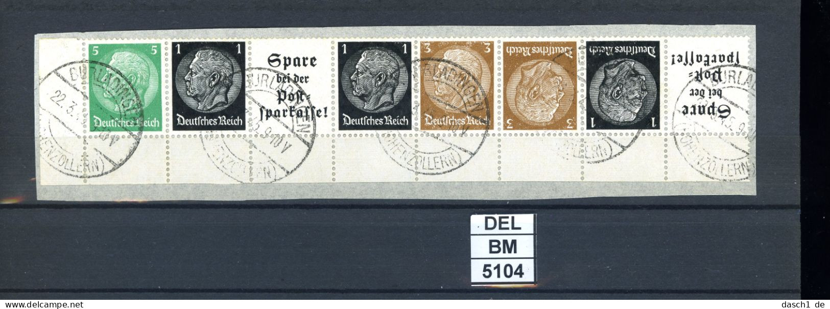 DEL-BM5104, Deutsches Reich,  Zusammendrucke Hindenburg, O, EG-Str. 3, UR - Se-Tenant