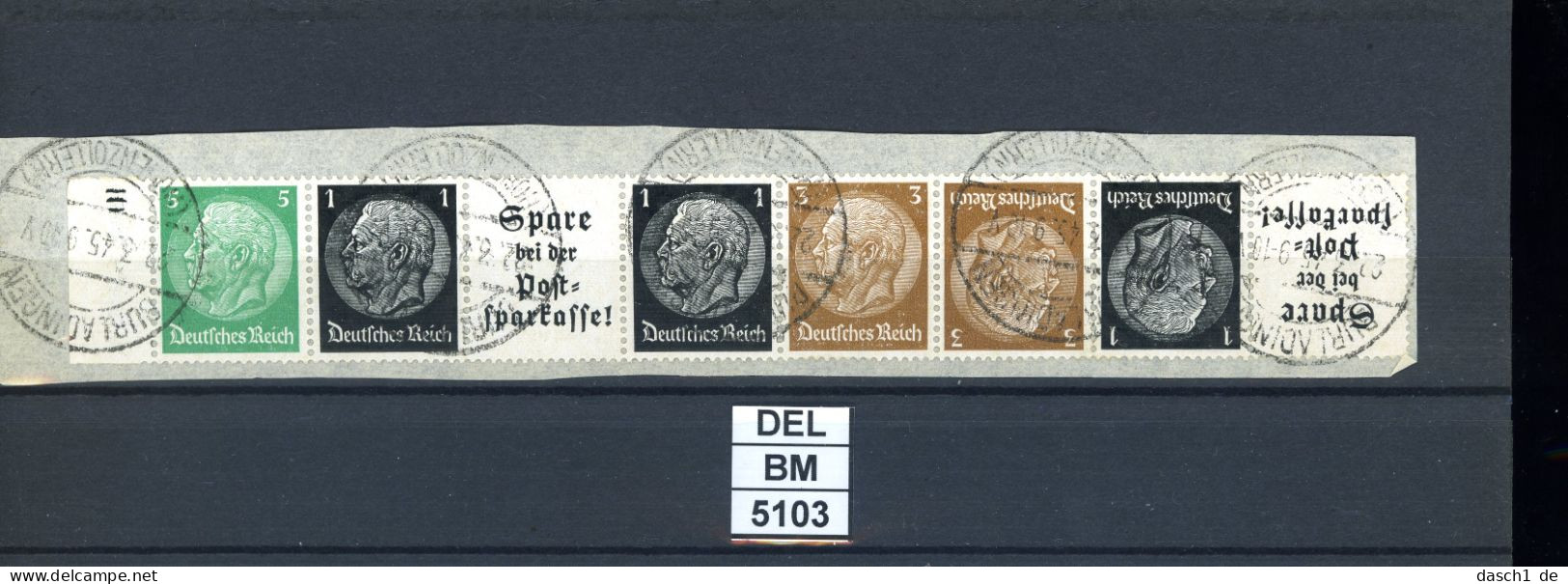 DEL-BM5103, Deutsches Reich,  Zusammendrucke Hindenburg, O, EG-Str. 3, SR - Se-Tenant