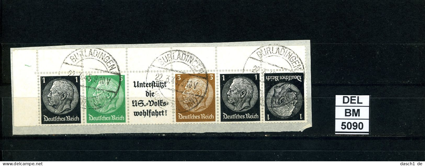 DEL-BM5090, Deutsches Reich,  Zusammendrucke Hindenburg, O, EG-Str. 1, OR - Se-Tenant