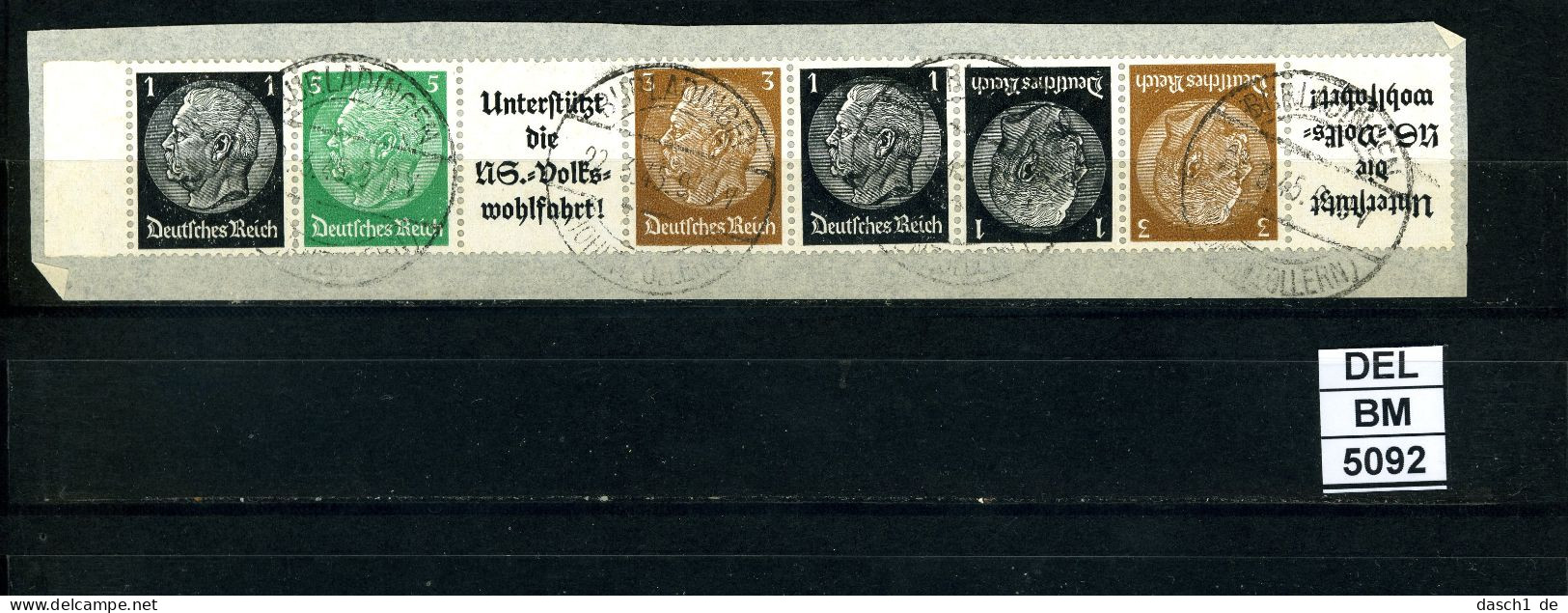 DEL-BM5092, Deutsches Reich,  Zusammendrucke Hindenburg, O, EG-Str. 1, SR - Zusammendrucke