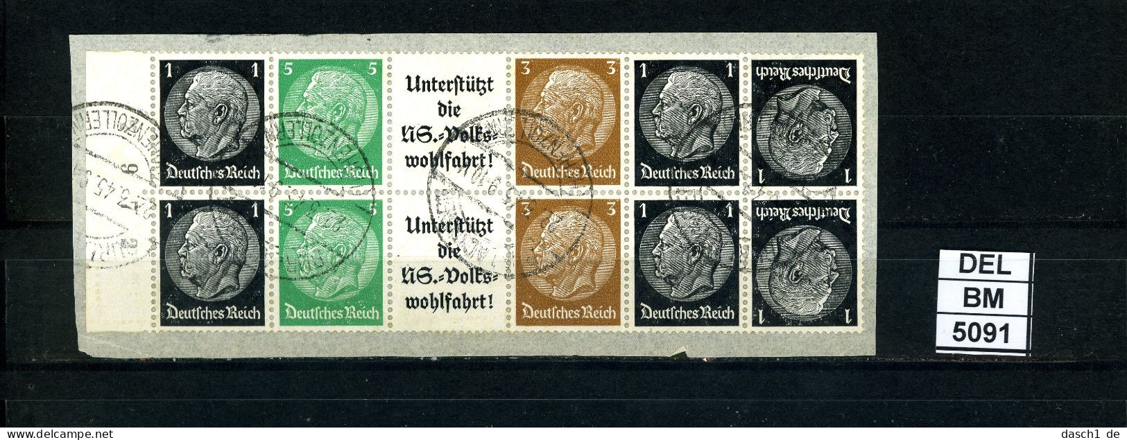 DEL-BM5091, Deutsches Reich,  Zusammendrucke Hindenburg, O, EG-Str. 1, SR - Se-Tenant