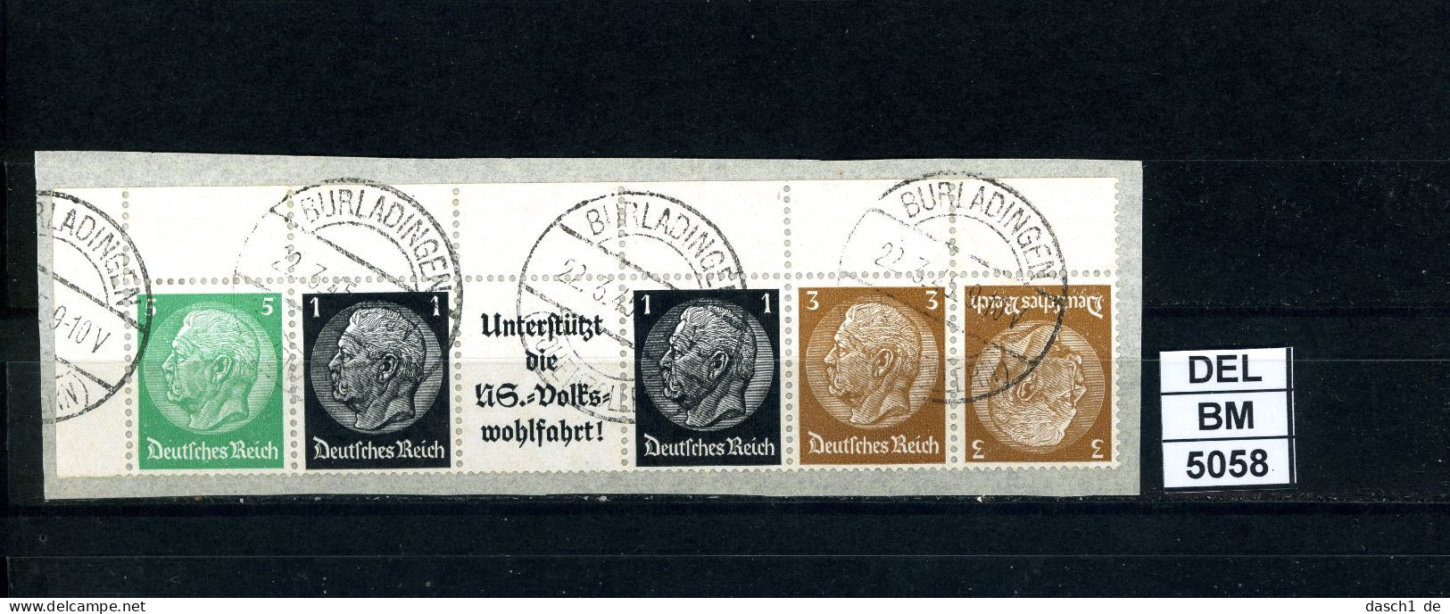 DEL-BM5058, Deutsches Reich,  Zusammendrucke Hindenburg, O, EG-Str. 2, OR - Zusammendrucke