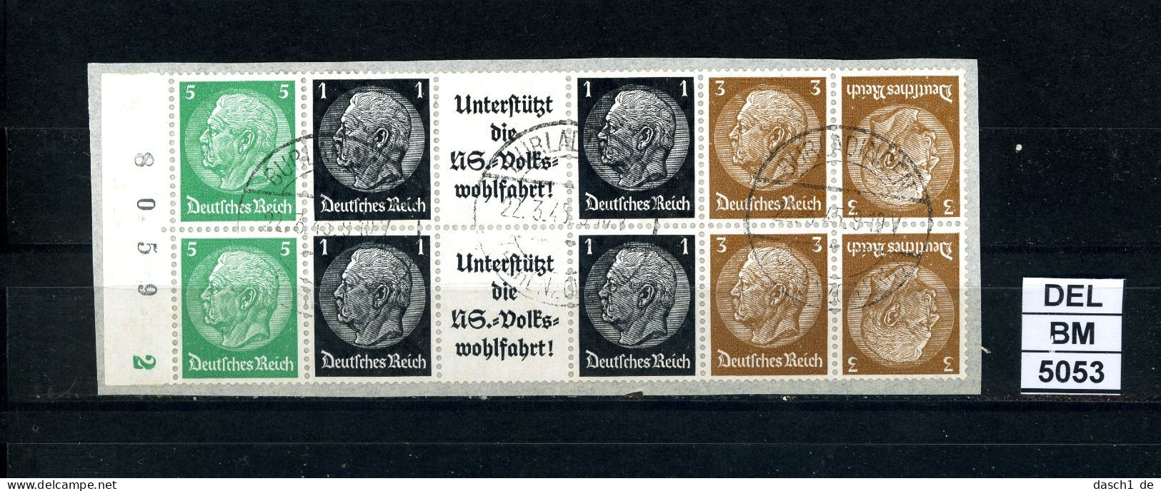 DEL-BM5053, Deutsches Reich,  Zusammendrucke Hindenburg, O, EG-Str. 2, SR - Se-Tenant