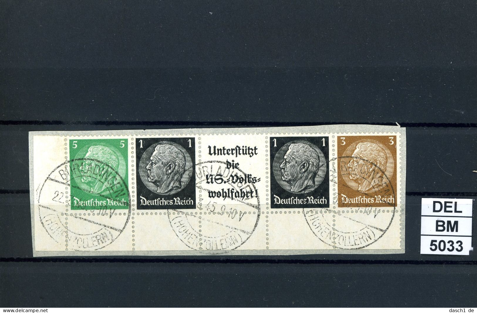 DEL-BM5033, Deutsches Reich,  Zusammendrucke Hindenburg, O, EG-Str. 2, UR - Se-Tenant