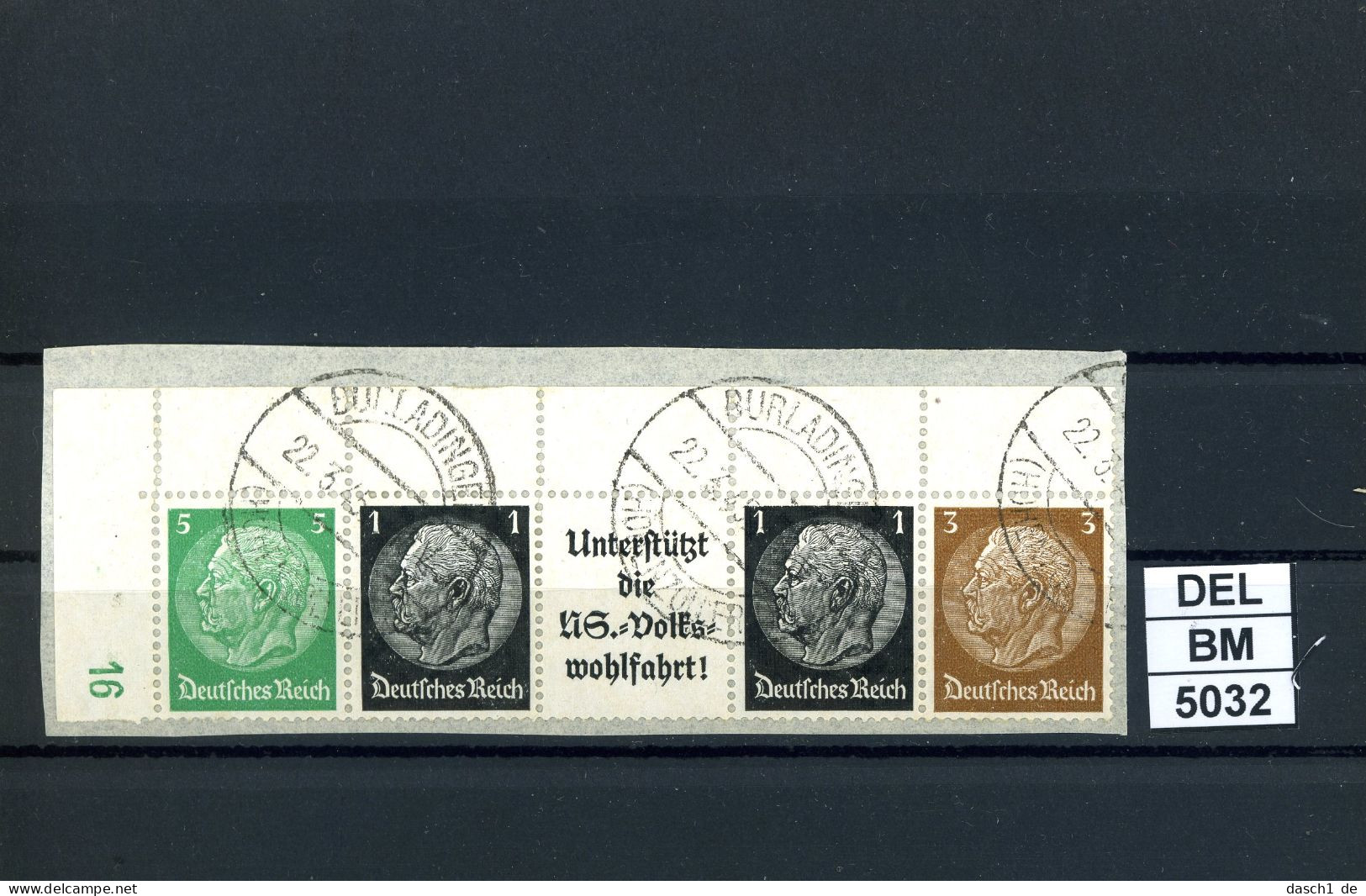 DEL-BM5032, Deutsches Reich,  Zusammendrucke Hindenburg, O, EG-Str. 2, OR - Se-Tenant