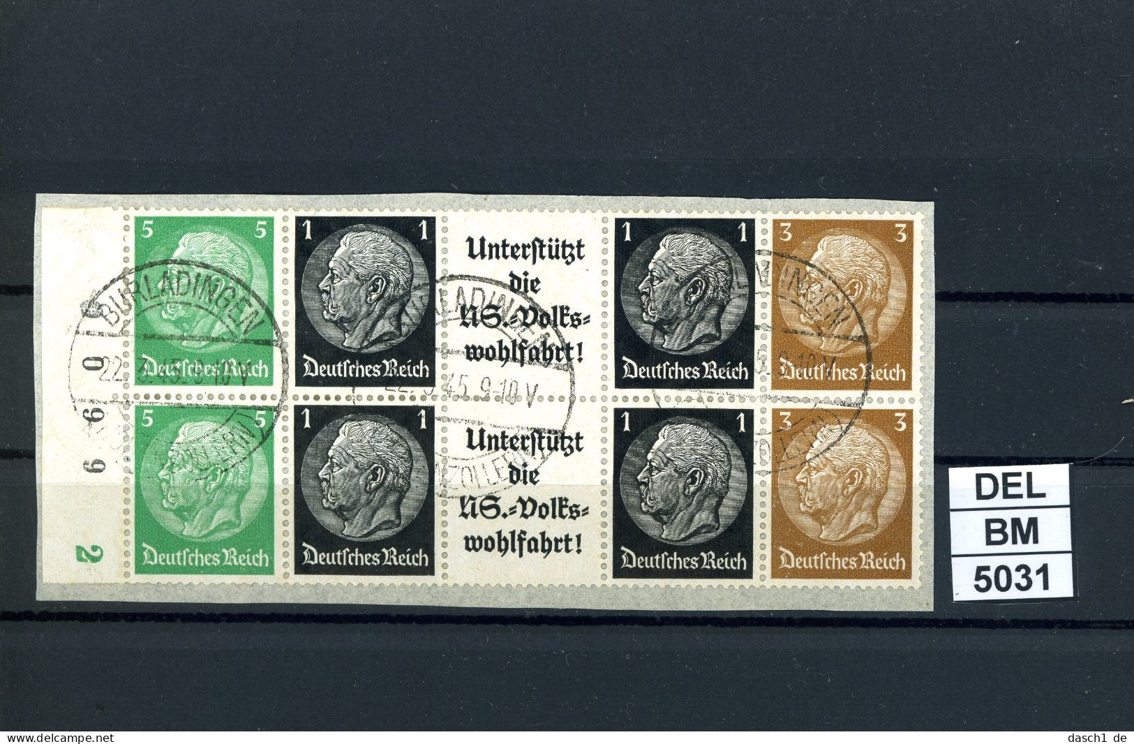 DEL-BM5031, Deutsches Reich,  Zusammendrucke Hindenburg, O, EG-Str. 2, SR - Zusammendrucke