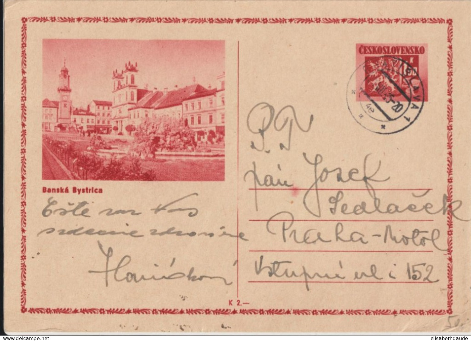 TCHECOSLOVAQUIE - 1945 - CP ENTIER ILLUSTREE BILDPOSTKARTE (BANSKA BYSTRICA) De BRATISLAVA => PRAGUE - Postkaarten