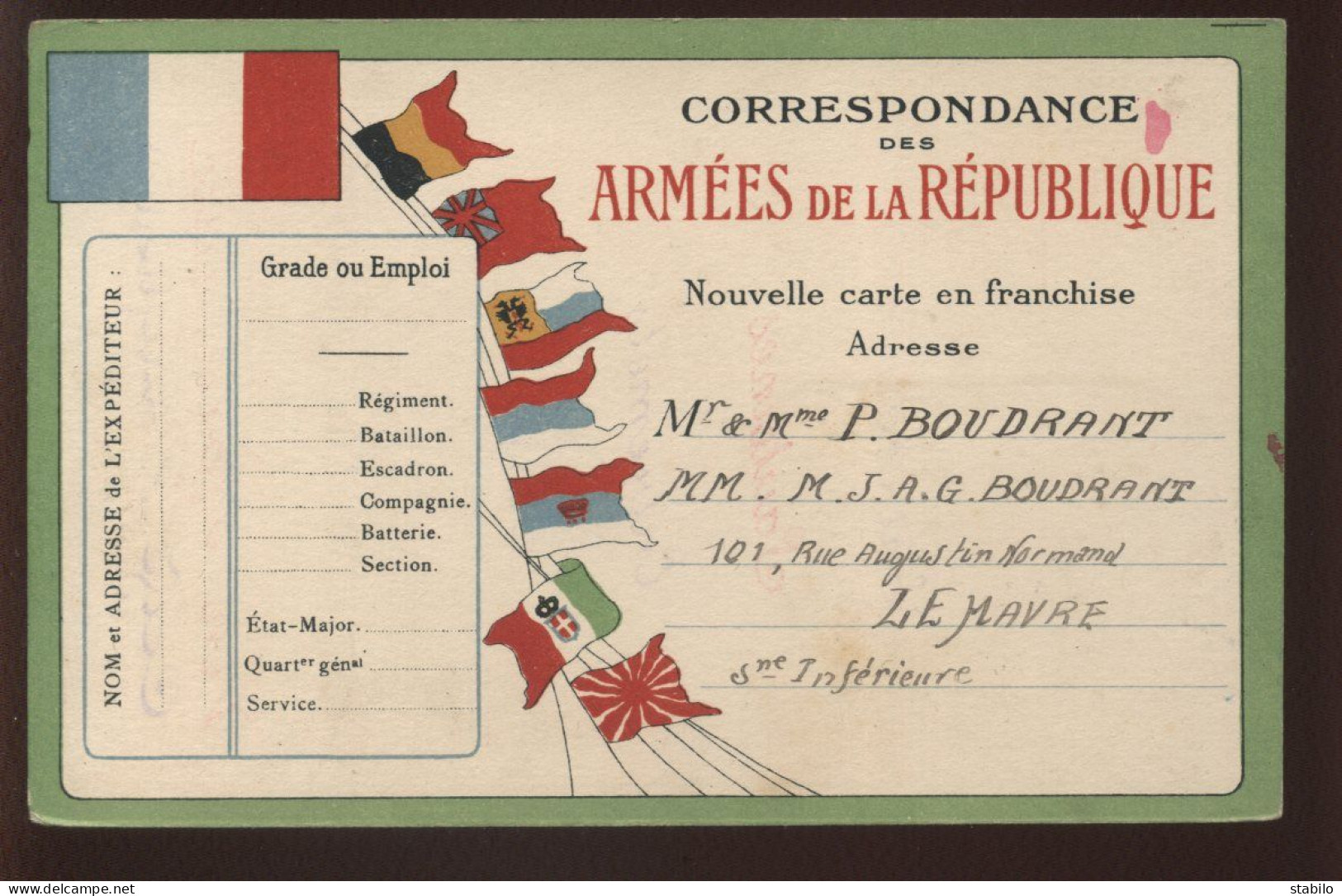 MENU - NOUVEL AN 1922 SUR CARTE FRANCHISE MILITAIRE - Menükarten