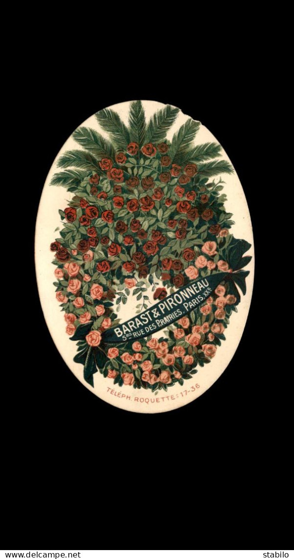 CARTE DE VISITE - FABRIQUE DE FLEURS EN CELLULOID BARAST & PIRONNEAU, 5 RUE DES PRAIRIES PARIS 20EME - Visitekaartjes