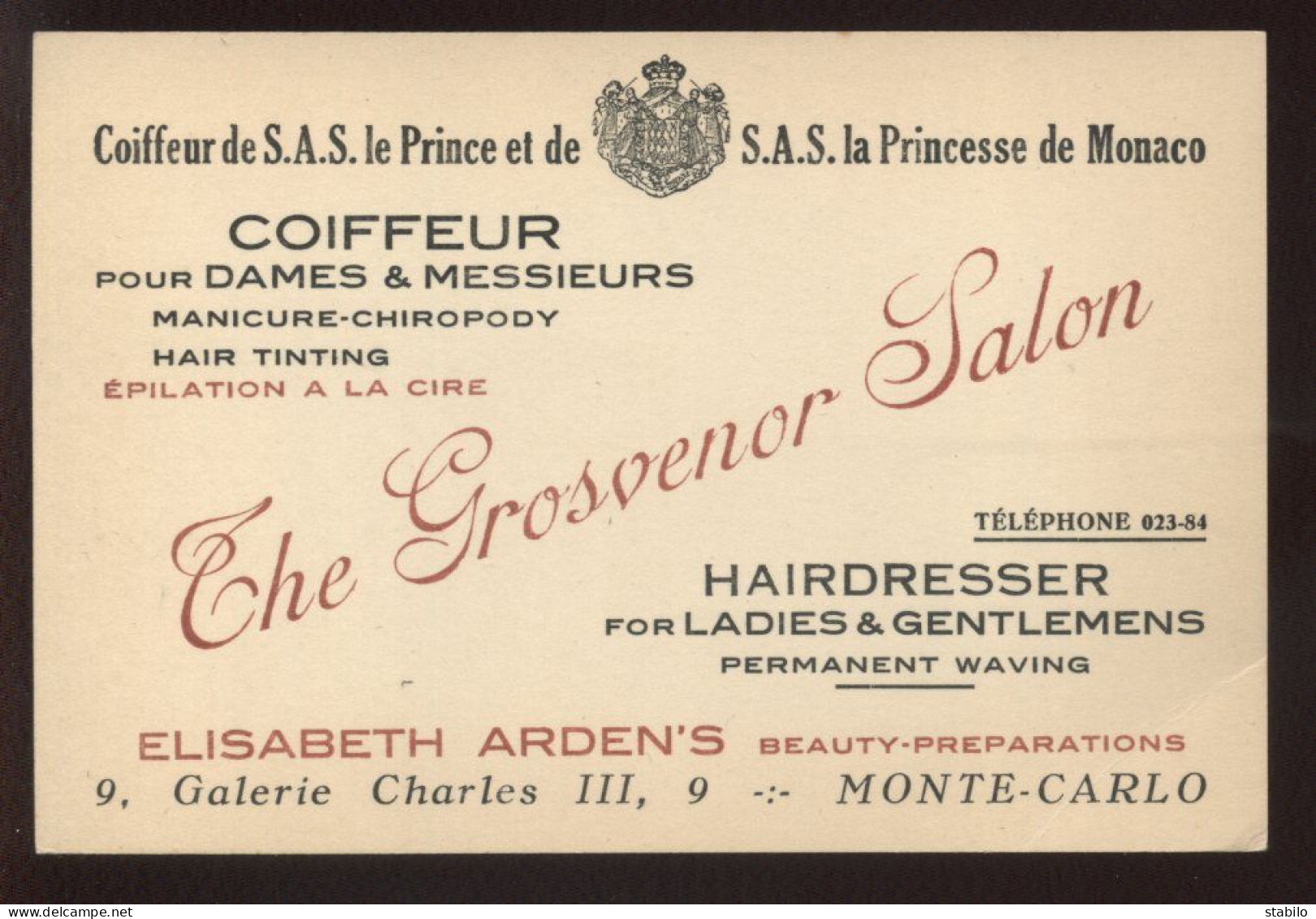 COIFFEUR "THE GROSVENOR SALON"  9 GALERIE CHARLES III, MONTE-CARLO - PRINCIPAUTE DE MONACO - Visitekaartjes