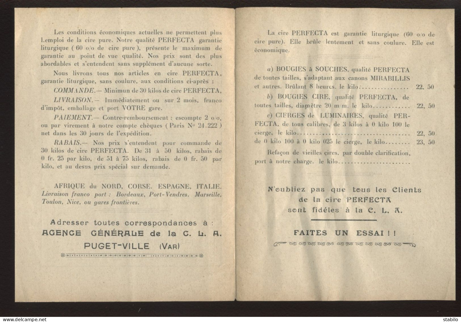 PUBLICITE - CIERGERIE LITURGIQUE DES ARDENNES, MAISON BERTOLETTI, VOUZIERS - AGENT G. AUDIBERT, PUGET-VILLE (VAR) - Advertising