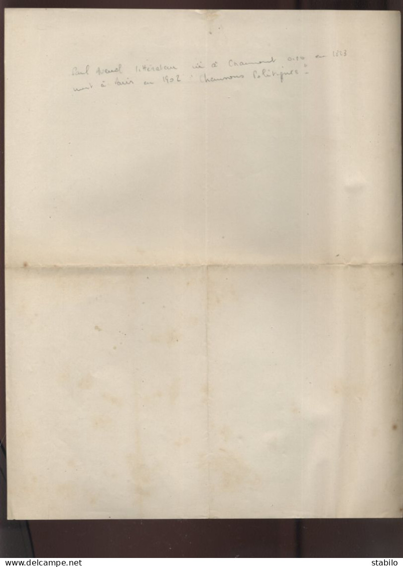 LETTRE AUTOGRAPHE DU 14 FEVRIER 1880 DE PAUL AVENEL, LITTERATEUR, PRESIDENT DE LA SACEM - Manuskripte