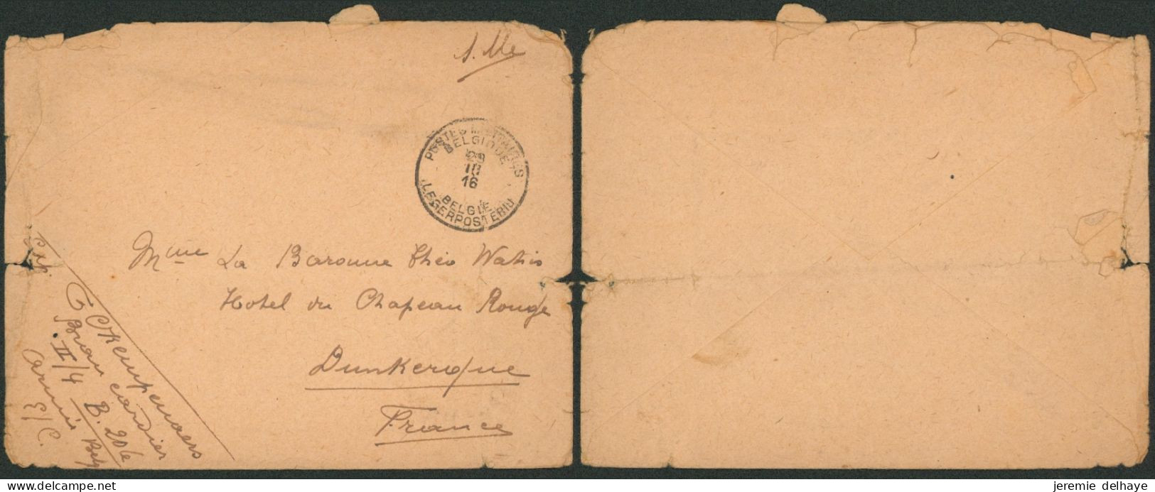 Lettre En S.M. Obl P.M.B. (1916) > Hotel Du Chapeau Rouge à Dunkerke çàd Mme La Baronne Wahis. - Armada Belga