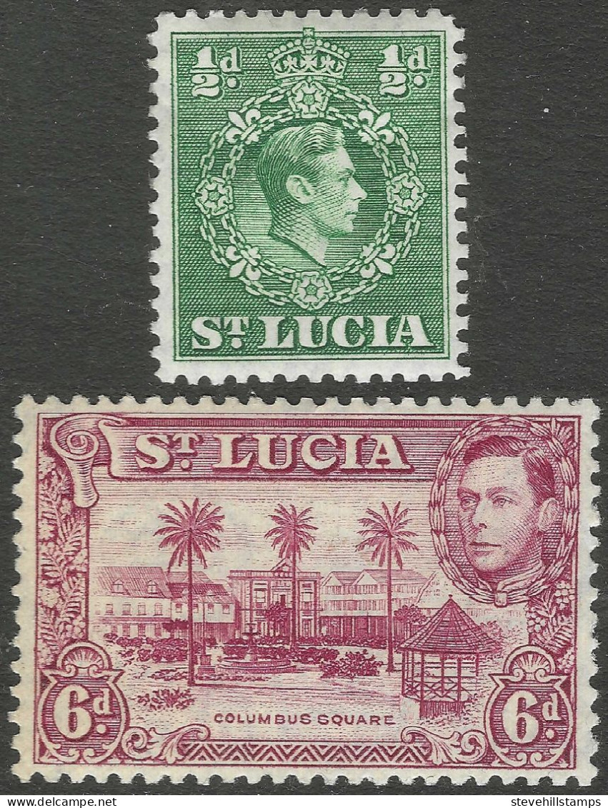 St Lucia. 1938-48 KGVI. ½d, 6d MH.  SG 128a, 134b Etc. M5068 - Ste Lucie (...-1978)
