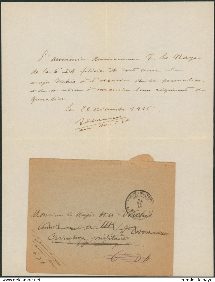 Lettre En S.M. Obl P.M.B. (1916) > 6e DA Suivi Aviation Militaire + Contenu : Promotion. - Armée Belge