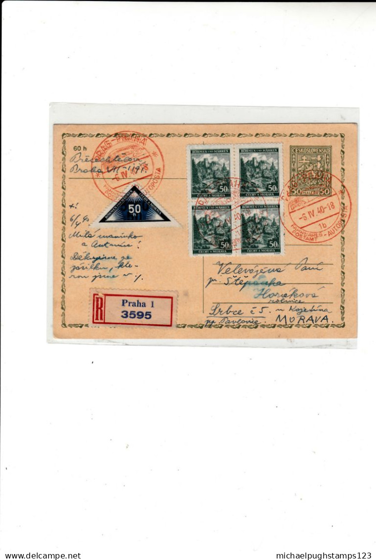 Bohemia Moravia / Stationery / Triangle Stamps / Registered Postcards - Autres & Non Classés