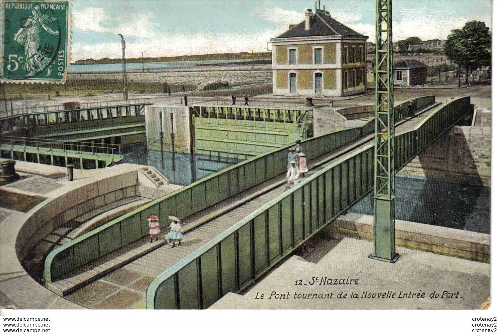 44 SAINT NAZAIRE N°12 Le Pont Tournant De La Nouvelle Entrée Du Port Animé Fillettes En 1908 Aqua Photo - Saint Nazaire