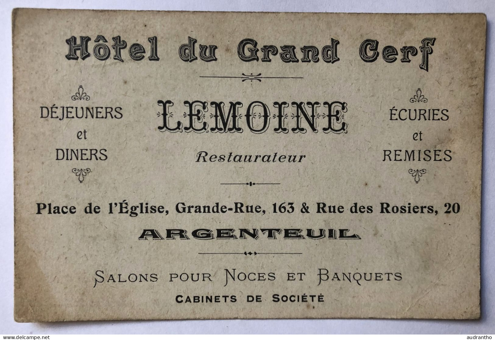 Ancienne Carte Publicitaire + Horaires Des Trains 1919 - Hôtel Du Grand Cerf Lemoine ARGENTEUIL - Advertising