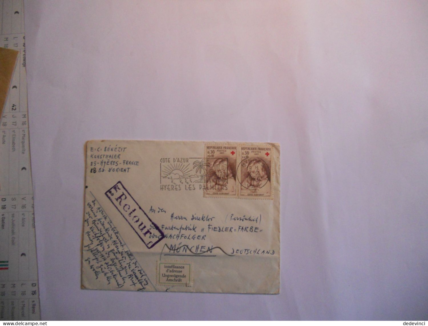 Lettre Pour L'Allemagne En Retour Avec Vignette Insuffisance D'adresse - 1961-....