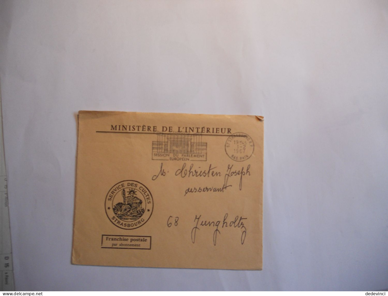 Lettre En Franchise Strasbourg RP - 1961-....