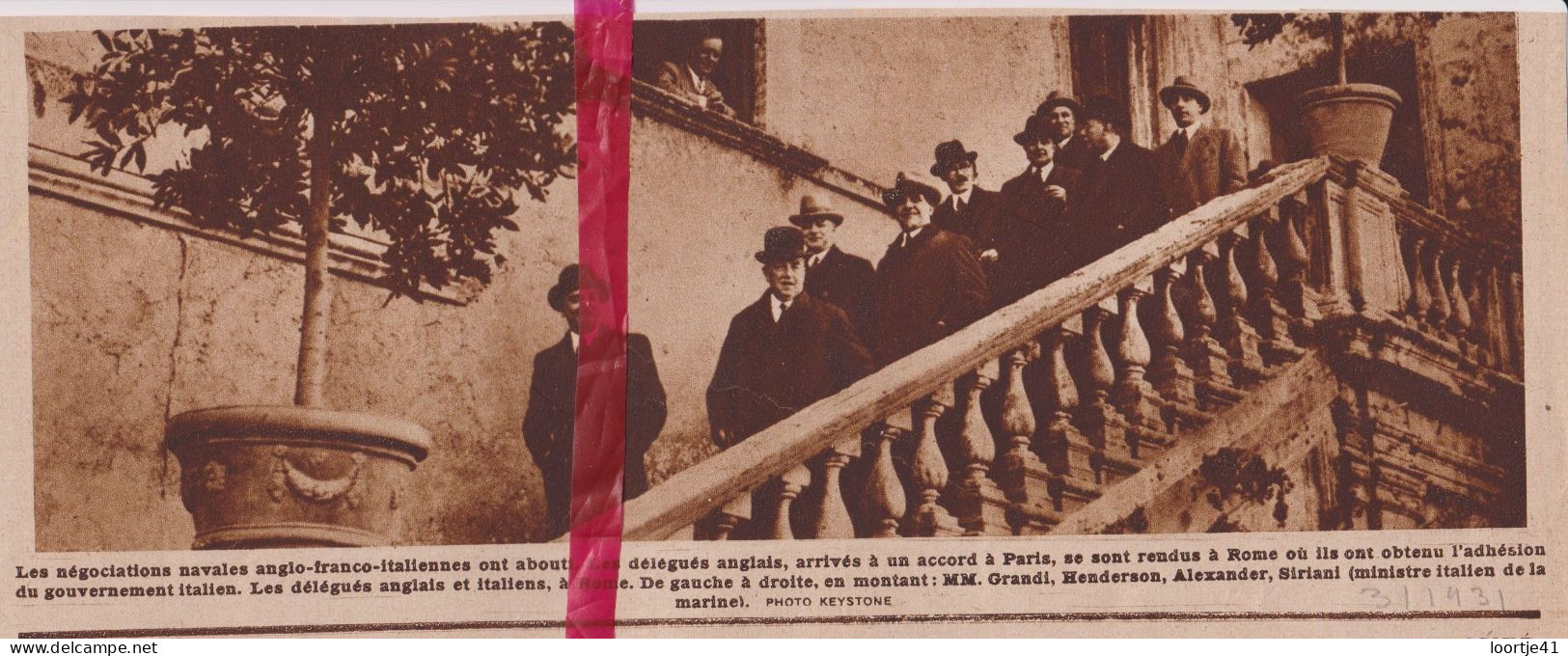 Rome - Négociations Navales - Délegués Anglais & Italiens - Orig. Knipsel Coupure Tijdschrift Magazine - 1931 - Unclassified