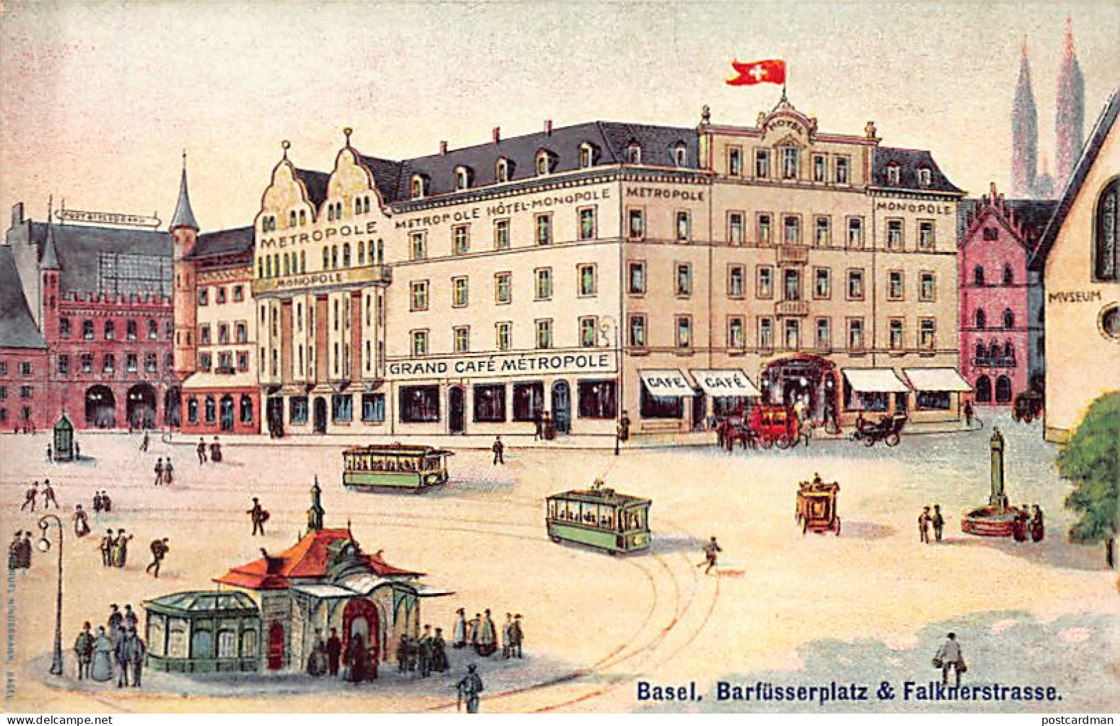 BASEL - Barfüsserplatz & Falknerstrasse - Ed. Hindermann  - Bâle