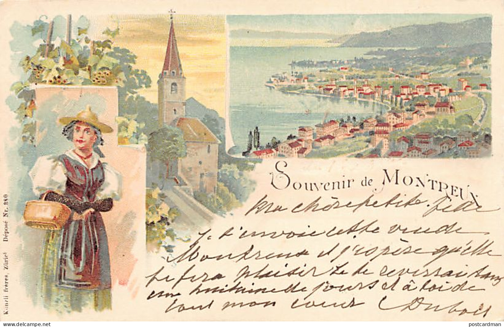 MONTREUX (VD) Litho - Vue Générale - Costume - Ed. Künzli 380 - Montreux