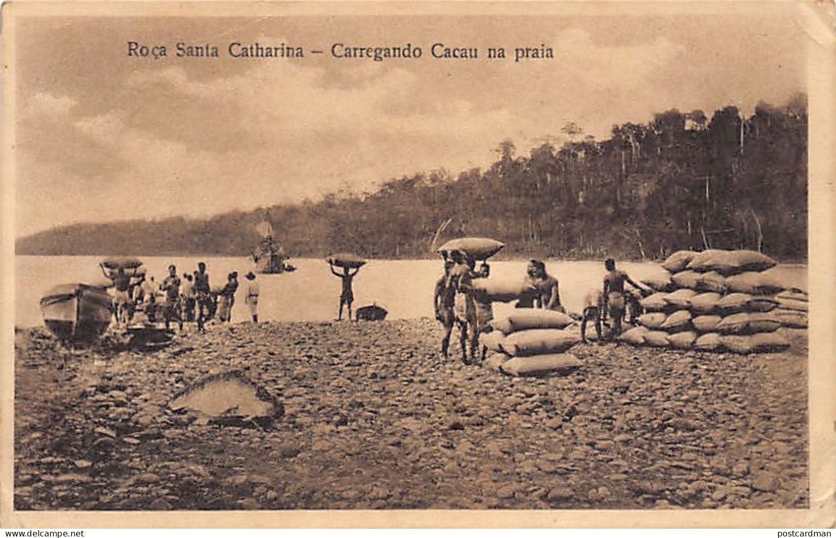 SAO TOME - Santa Catharina Farm - Loading Cocoa On The Beach. - Sao Tome Et Principe