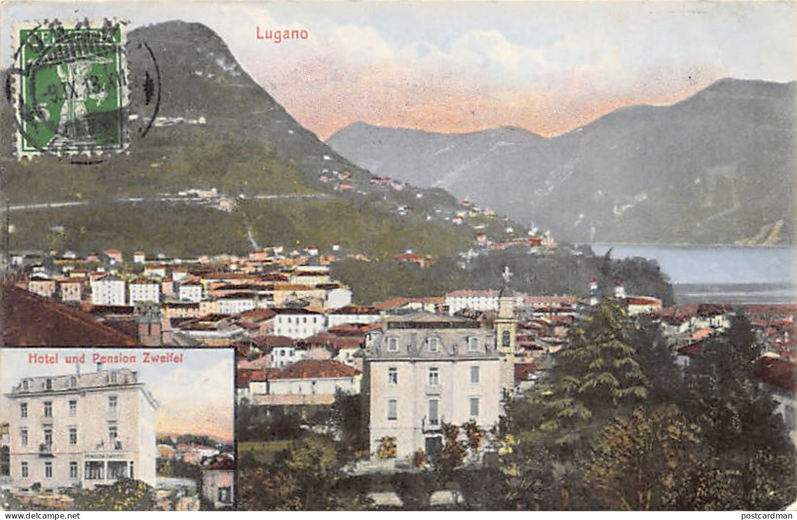 Svizzera - Lugano (TI) Vista Generale - Hotel Und Pension Zweifel - Ed. H.Guggenheim 5094 A - Lugano