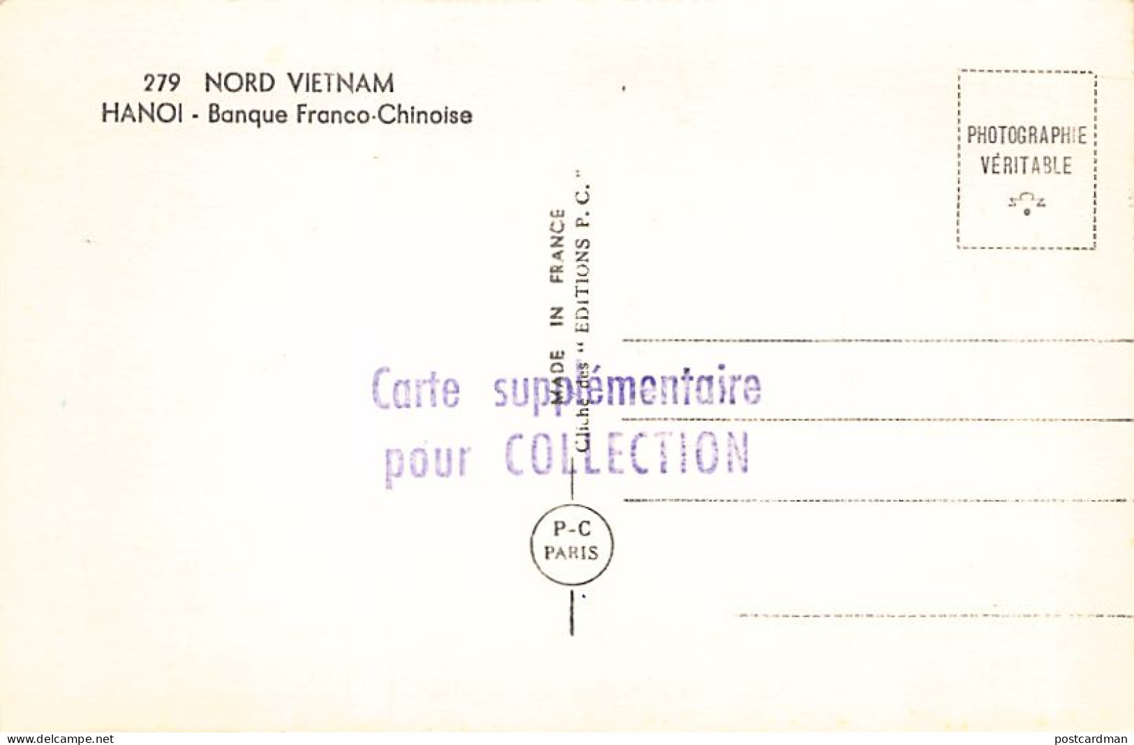 Vietnam - HANOI - Banque Franco-Chinoise - Ed. P-C Paris 279 - Viêt-Nam