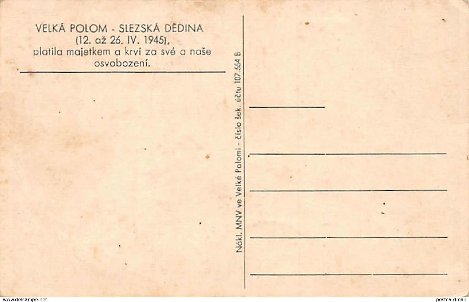 ČESKÁ REP. Czech Rep.- Velká Polom - Rok 1945 - Tchéquie