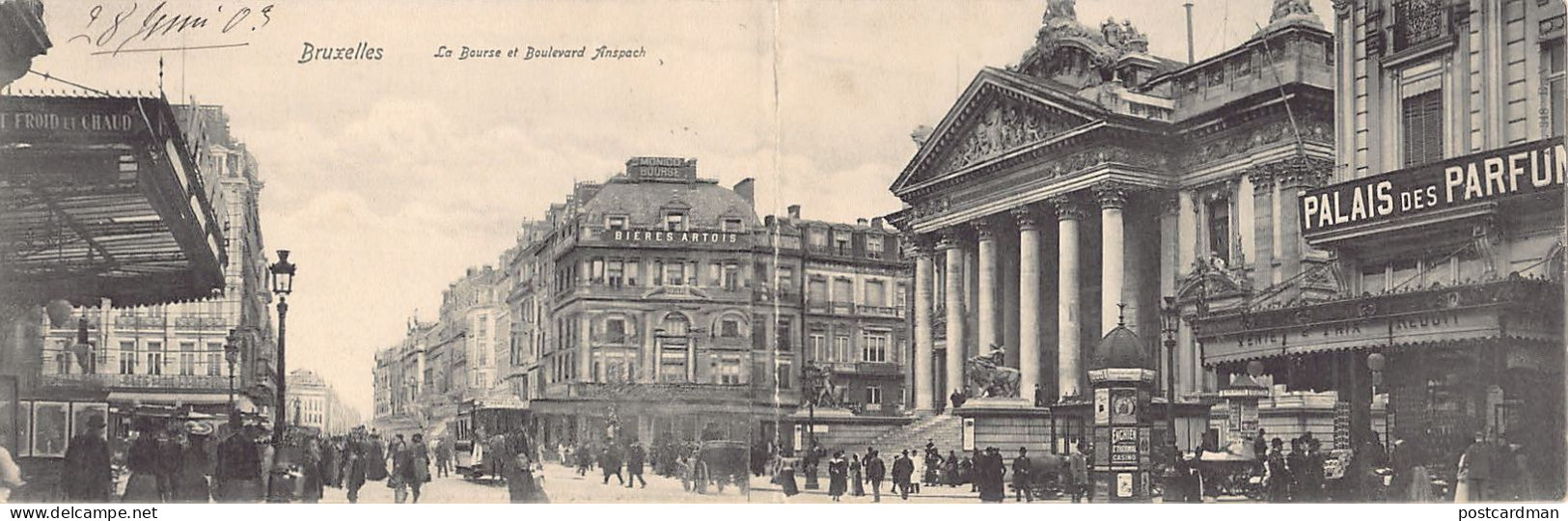 BRUXELLES - Carte Panoramique - La Bourse Et Boulevard Anspach - Ed. Inconnu - Prachtstraßen, Boulevards