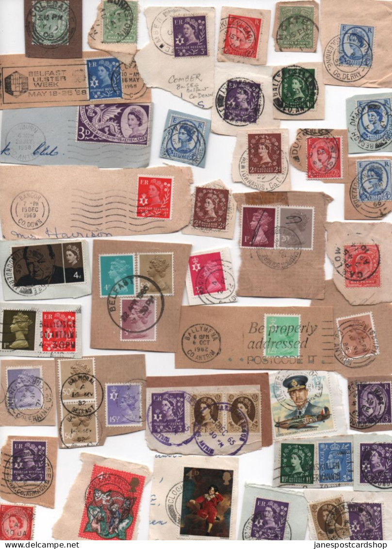 VARIOUS NORTHERN AND SOUTHERN IRELAND POSTMARKS ON CUT OFF STAMPS - Marcophilie