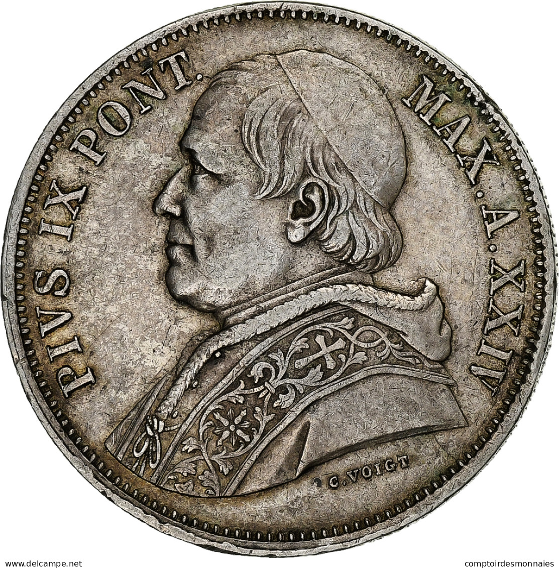 États Italiens, PAPAL STATES, Pius IX, 5 Lire, 1870, Rome, Argent, TTB, KM:1385 - Vaticano