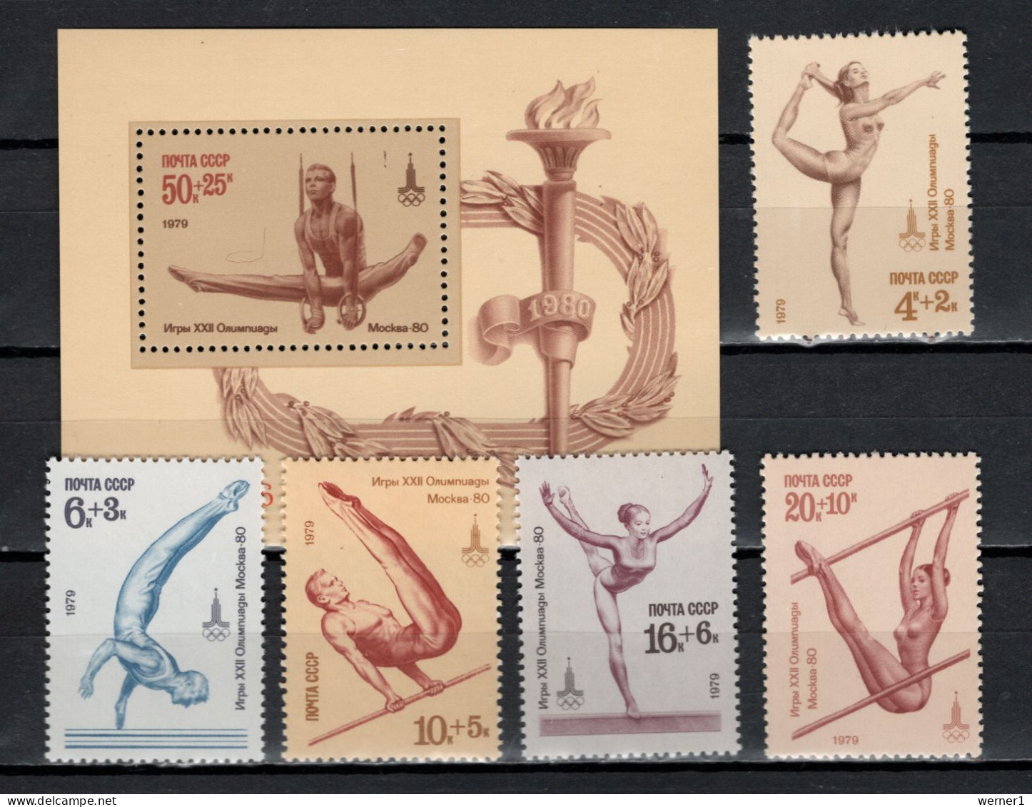 USSR Russia 1979 Olympic Games Moscow, Gymnastics Set Of 5 + S/s MNH - Estate 1980: Mosca