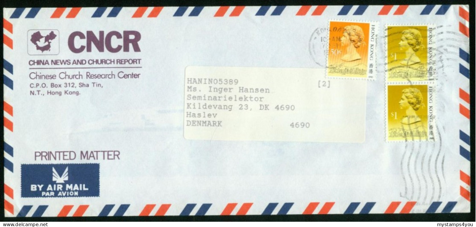 Br Hong Kong 1990 Cover (Chinese Church Research Center) > Denmark #bel-1058 - Storia Postale