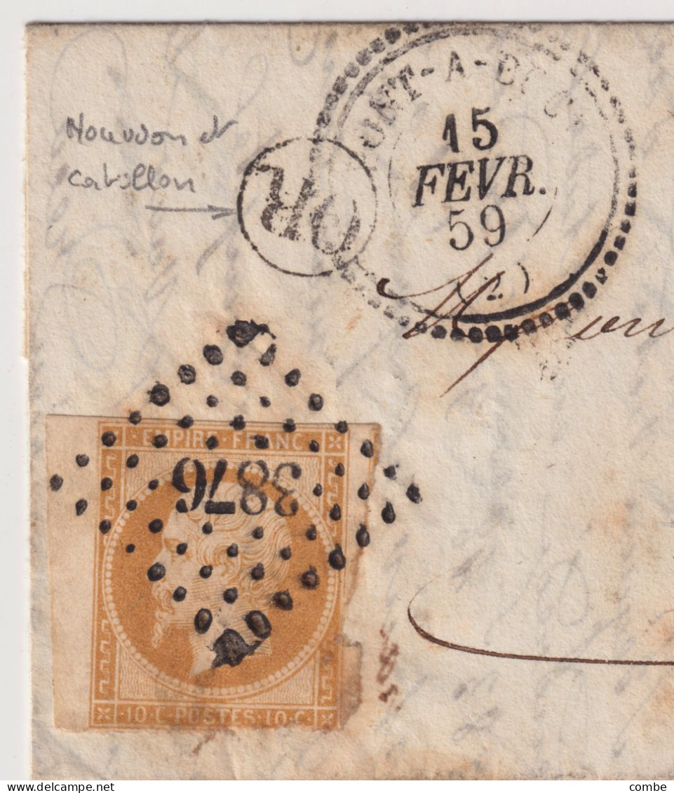 LETTRE. 15 FEVR 59 . N° 13. PERLÉ T22. PONT A BUCY. AISNE. ORIGINE RURALE OR = NOUVION ET CATILLON. POUR LA FERE - 1849-1876: Klassik