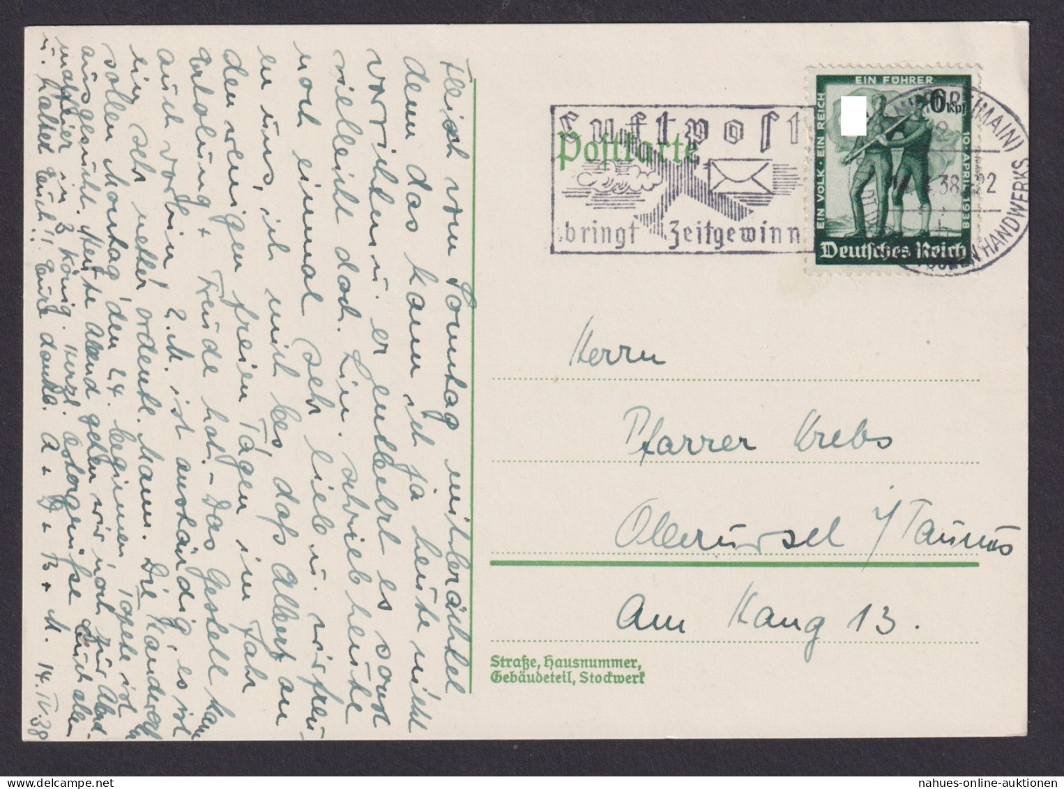 Frankfurt Main Oberursel Taunus Deutsches Reich Postkarte SSt Luftpost Bringt - Lettres & Documents