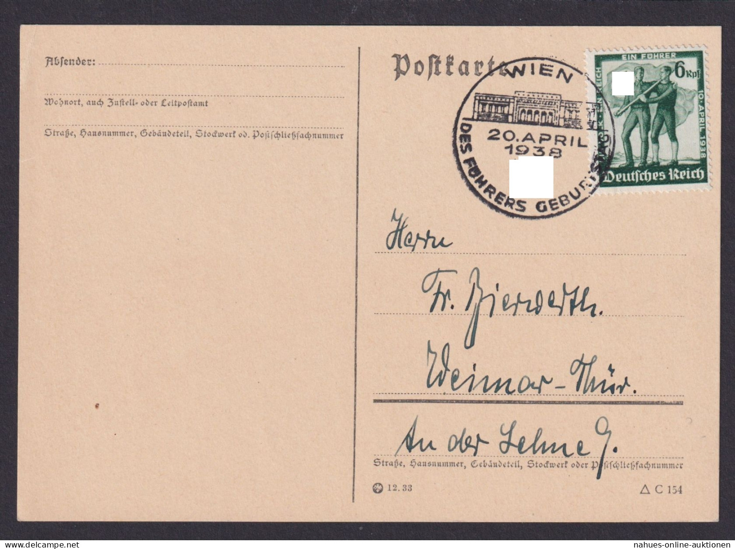 Ostmark Österreich Wien Weimar Thüringen Deutsches Reich Postkarte SSTGeburtstag - Covers & Documents